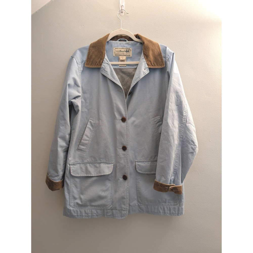 L.L. Bean Barn Jacket Women L Blue Cotton Canvas Corduroy Trim Field Coat